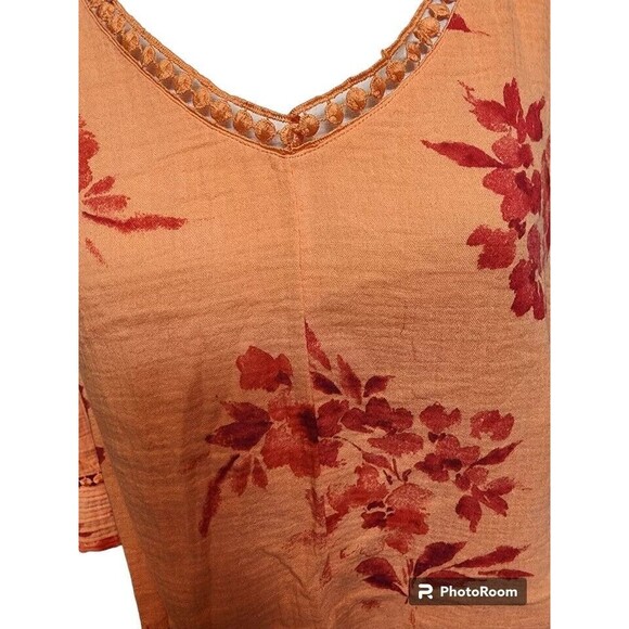 Soft Surroundings Orange Blouse Size PXL Cotton Crochet Accents - Picture 2 of 9